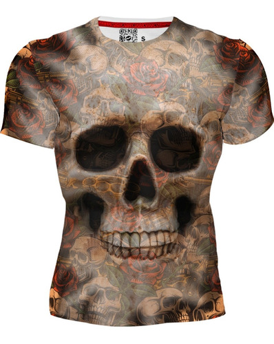 Playera Sublimada Full Print Calavera 3d Con Rosas 407