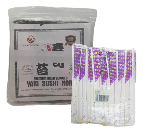 Combo Sushi / Algas 100 Hojas + Palitos 19,5cm X100u