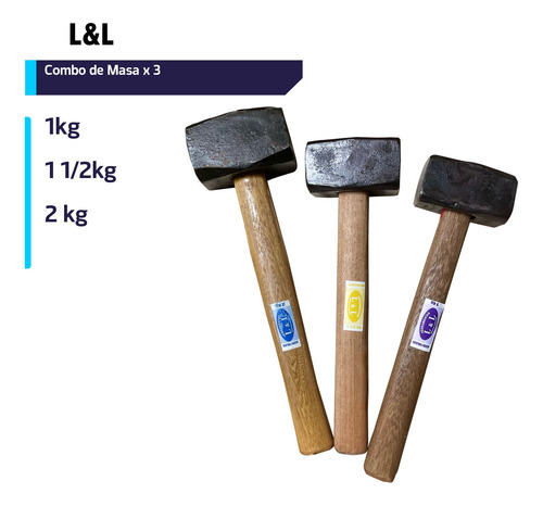 Maza De Albañil Martillo 1kg 1 1/2kg 2kg Con Cabo De Madera