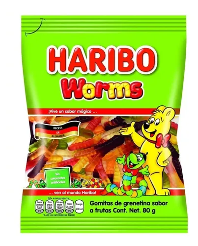 Gomitas Haribo Gusanos Worms Sabor A Frutas Pack 20 X 80grs