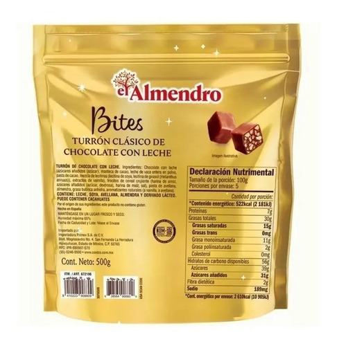 El Almendro Bites Turrón Clásico De Chocolate Con Leche 500g