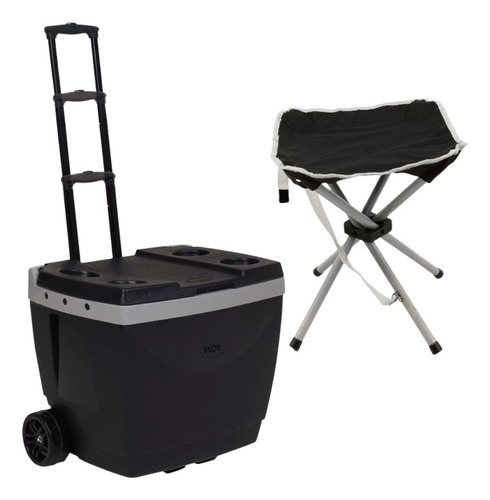 Cooler 42l Rodas E Alça + Banqueta Dobrável Pesca/ Camping