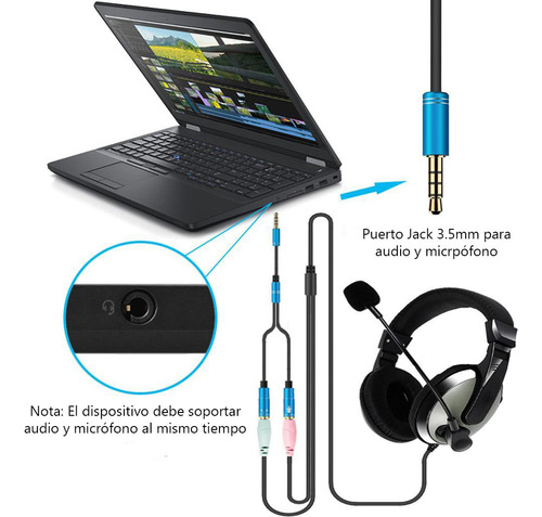 Cable Adaptador 2 A 1 Jack 3.5 Audio Microfono Auricular Ps4 Color Celeste