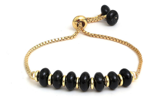 Pulsera De Bolo De   De Cuarzo Negro   Gempires 14k Cha...