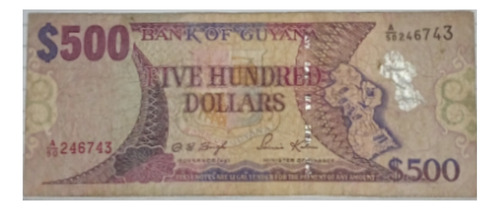 Billete De 500 Dollars Bank Of Guyana Serie A50246743 8/10