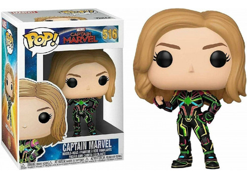 Figura pop de los Vengadores Capitana Marvel con traje de neón 516 Funko