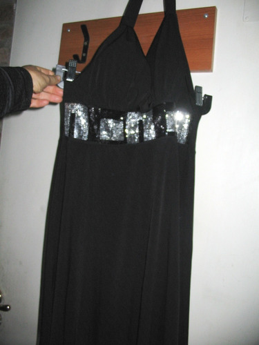 Vestido Tipo Jackie Seda Fria Negro S Con Pallets Plateados 