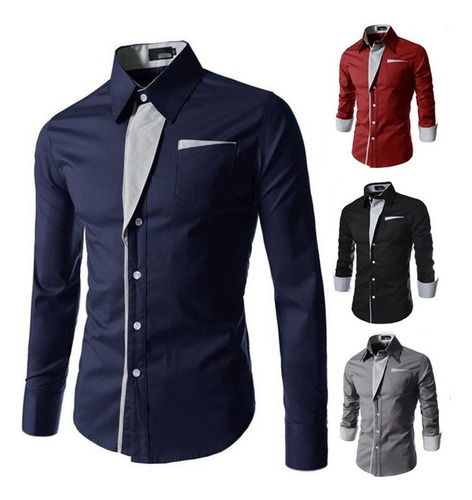 Camisa Elástica Rayas Diagonale Slim-fit Contraste Moda Ropa