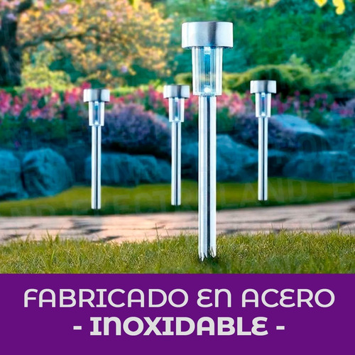 Imagen 6 de 10 de Estaca Solar Farol Acero Inoxidable Led Jardin X 10 Unidades