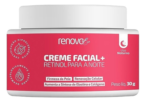 Creme Facial Retinol Noite Com Elastina Colágeno Renova Be