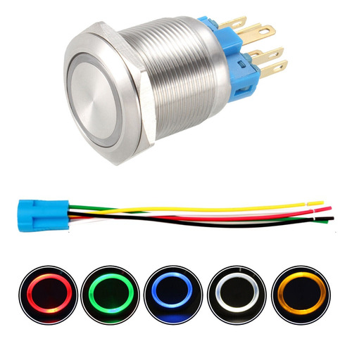 Boton Pulsador Metal Led Liso Sin Retencion Zocalo 16mm 12v