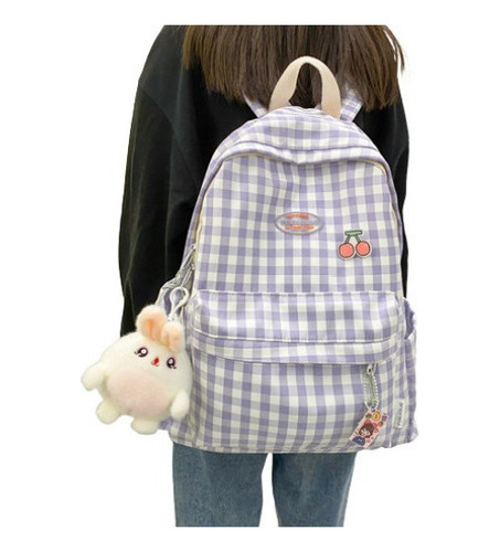 Hermosa Mochila A Cuadros Kawaii Para Mujer, Bolsa De Viaje