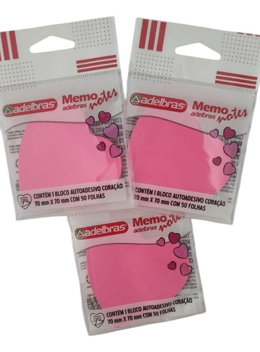 Bloco De Recado Autoadesivo Memonote Coracao Neon Rs 50fls