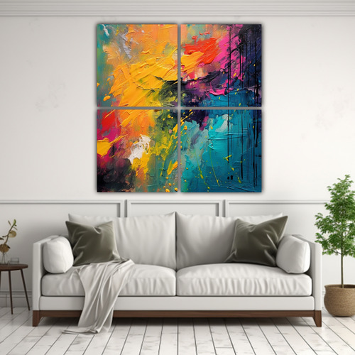100x100cm Cuadros Abstractos Con Colores Vivos Bastidor Made