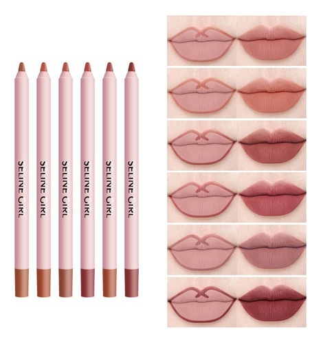 6 Pcs Lip Liners, Lápiz De Labios Suave De Alta Pigmentación