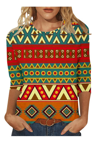 Blusa Tipo Camiseta Estampada Para Mujer, Cómoda, Redonda, C