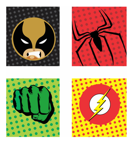 Cuadros Decorativos Mdf 25x25 Cm Avengers Super Heroes X4