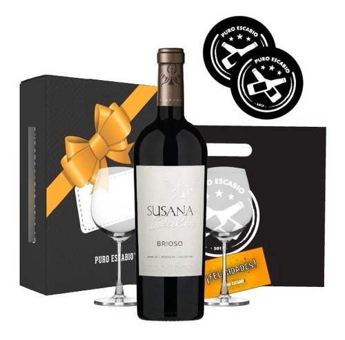 Box Vino Susana Balbo Brioso 750ml Caja + 2 Copas P/regalo 