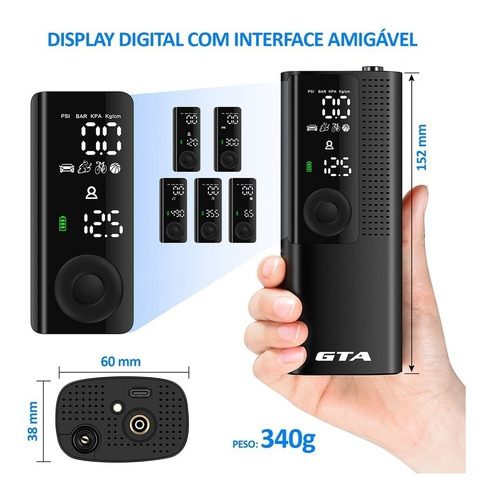 Imagem 6 de 7 de Bomba De Ar Portátil Elétrica Gta Mini Compressor Mi Xiaomi