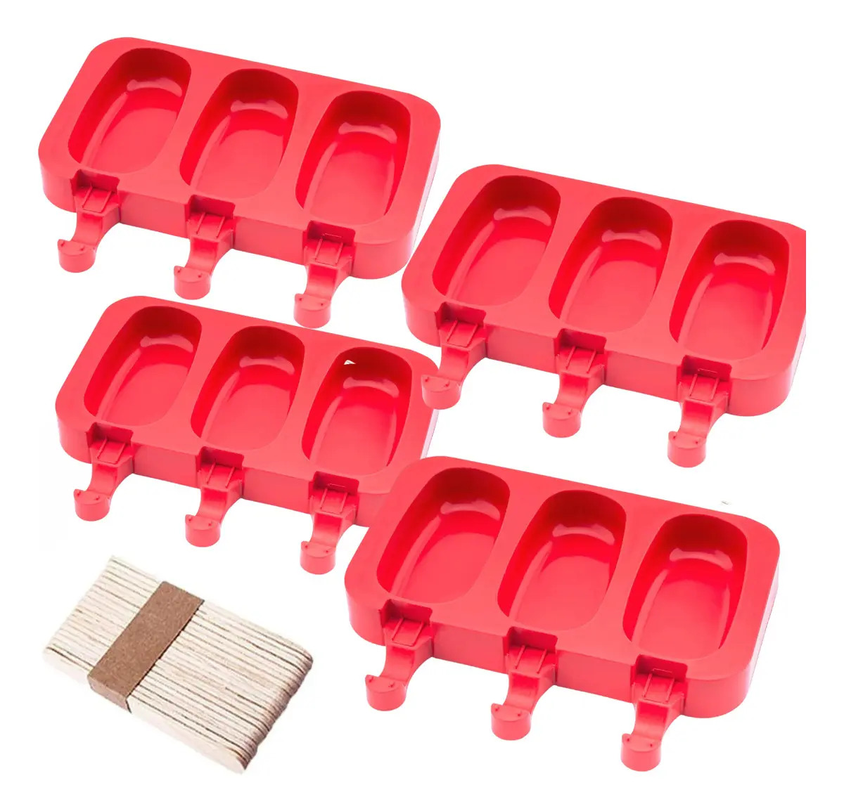 Kit 4 Formas De Picolé Magnum Silicone Formas Com 200 Palitos Madeira Molde Para Sorvete Com Tampa