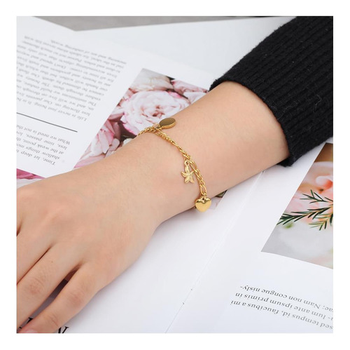 Pulsera De Moda Brazalete Delicado Concha Estrella De Mar De Oro. 10 Cm