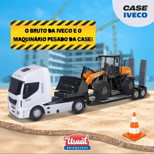 Caminhão infantil Iveco Hi Way Plataforma com Retroescavadeira