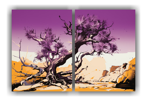 120x80cm Cuadro Canvas Impreso En Joshua Tree Púrpura Y Dor