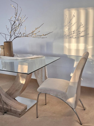 Silla Tilde Pack X 4 Pana Cromo Elegante Asiento Beige
