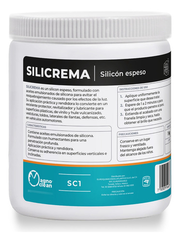 Silicrema 1 Kilo Vinil, Piel, Plasticos - Magno Clean Color Blanco