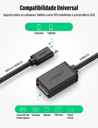 Adaptador micro USB macho a USB hembra Ugreen, 15 cm, negro
