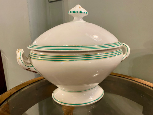 Sopera Guisera Grande Vajilla Antigua Blanco Y Verde Blanco (Usado)