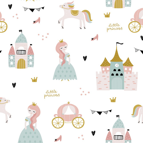 Imagem 3 de 3 de Papel De Parede Princesa Para Quarto De Menina 57x270cm