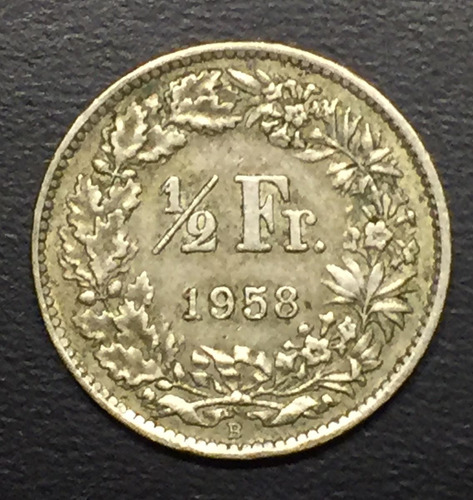 Swi111 Moneda Suiza 1/2 Franc 1958 Vf+ Plata Ayff