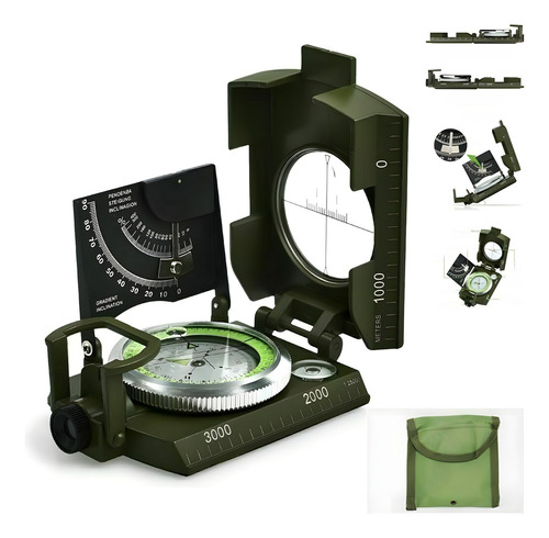 Bússola Militar Tática Metal Profissional Com Bolsa Camping