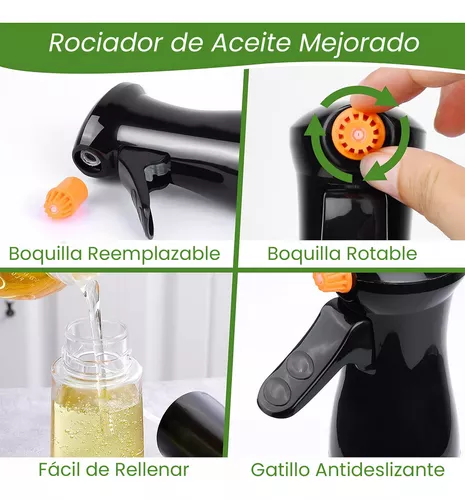 Dispensador Aceite Spray De Vidrio, Brocha Y Boquillas 200ml