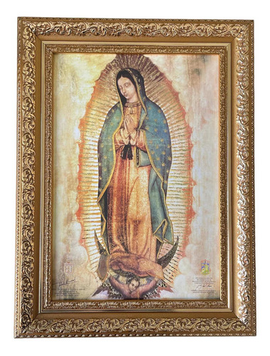 Cuadro Virgen De Guadalupe Copia Fiel 38x50cm Marco Dorado