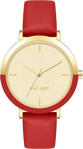 Reloj Mujer Nine West Cristal Mineral 36 Mm Nw/2346gprd Color de la correa Rojo Color del bisel Dorado Color del fondo Dorado