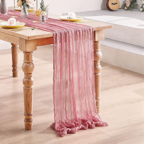 2pzs Caminos De Mesa Gasa Elegante Boho Decoración Boda Color Bordó Retro Pink Mantel Decorativo Decoración de Mesa Decoración de Fiesta Bebé Bautizo Cumpleaños Celebración Estilo Vintage Decoración