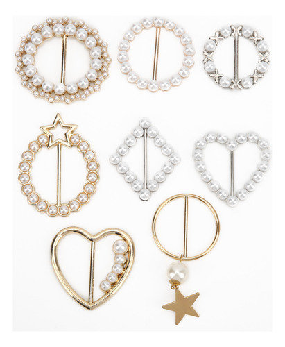 8pcs Perlas Bufanda Hebilla Elegante Moda Brillante Estable