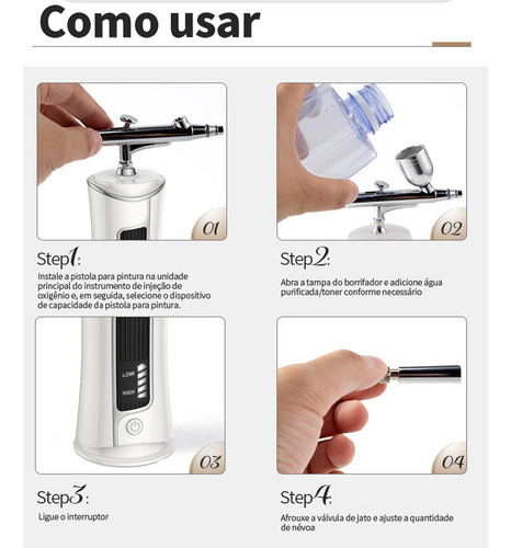 Mini Aerógrafo Recarregável Kit Portátil 1200mah Para Cuidados Faciais E Multiuso Sérum Facial Atomização Blanco