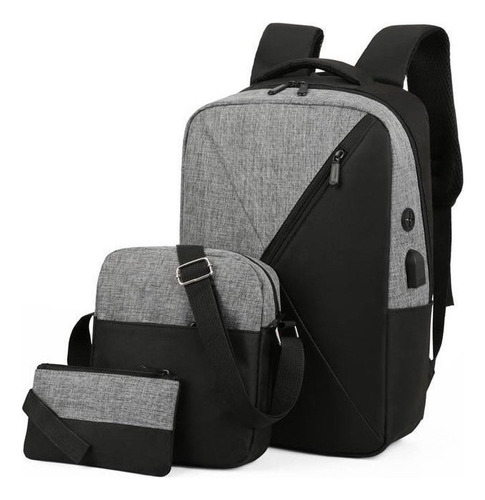 Mochila Antirrobo Carga Usb Escolar Laptop Casual 3 Piezas