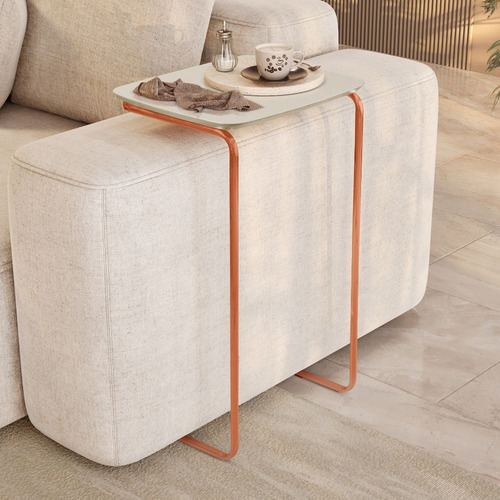 Mesa Ultraflex Lateral Aproximação Sofá Off White Base Cobre Cor Tampo Off White Base Cobre