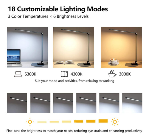 Lámpara Led De Escritorio Plegable Con Carga Usb Y Control T