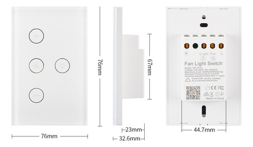 Interruptor Ventilador Luz Tuya Wifi Inteligente 2.4g Color Blanco
