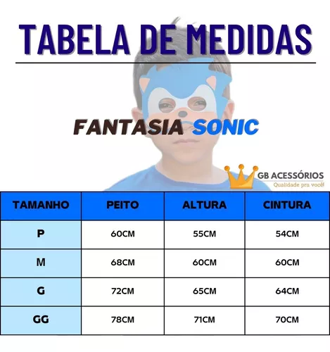 Fantasia Sonic Infantil Menino Com Máscara Envio Imediato