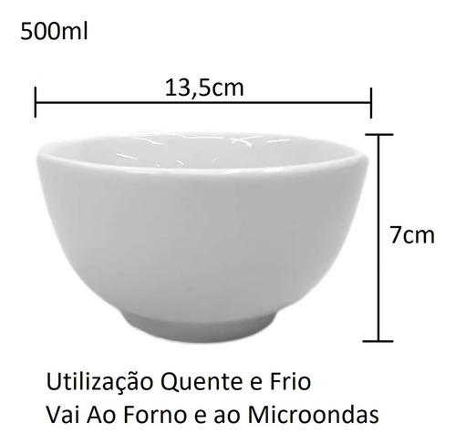 Kit 6x Cumbuca Bowl Porcelana 500ml Caldo Sopa Salgadinho Cor Branco