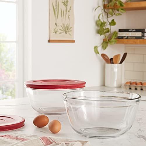 Tazones Para Mezclar De Vidrio Con Tapas Anchor Hocking, Cer