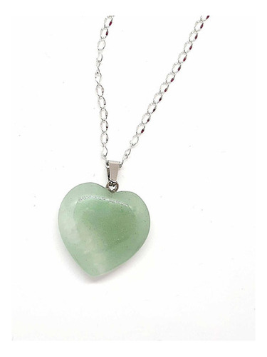 Collar De Corazón Cuarzo Verde Acero Quirúrgico 