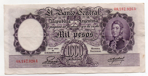 Billete Argentina 1000 Pesos Moneda Nacional Bot. 2134 Ex-