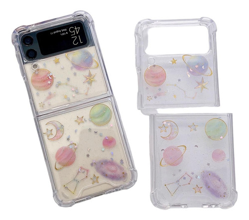 Imagen 4 de 9 de Funda Para Galaxy Zflip + Mica Universo Estrellas Mujer Dama